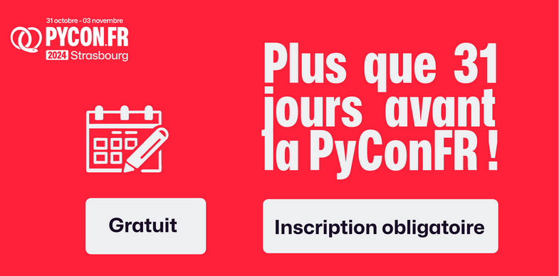 🇫🇷 Participez à la #PyConFR 2024 du 31 octobre au 3 novembre pour coder ensemble durant les sprints et apprendre et échanger sur divers domaines durant les conférences ! Inscription gratuite et obligatoire, réservez vite votre place ! 🐍

Inscription via : lstu.fr/Pzp8wu6M