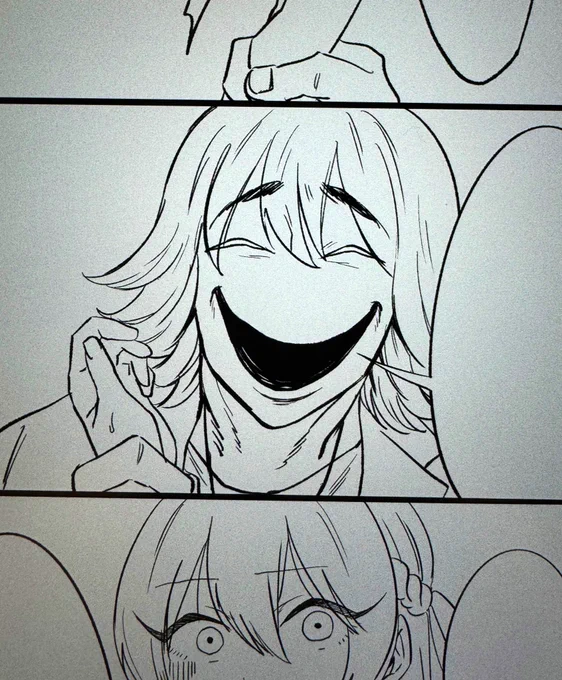 ありがとうございます…!
実はモブチャラ男くんの1枚目のニタリ顔はもっと怖かったんですが、2枚目の一コマといい熊坂くんのウォーズマンフェイスといいあまりに怖い表情続くな…🤔と思ってマイルドに訂正しました☺️ 
