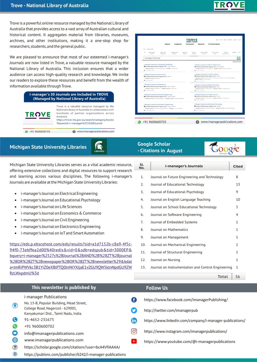 imanagerjournal's tweet photo. Happy to release i-manager's Newsletter ! Vol 3 No 3 SEPTEMBER 2024
#imanager #imanagerpublications #imanagerjournals #Newsletter https://t.co/r7NoWuqLSw