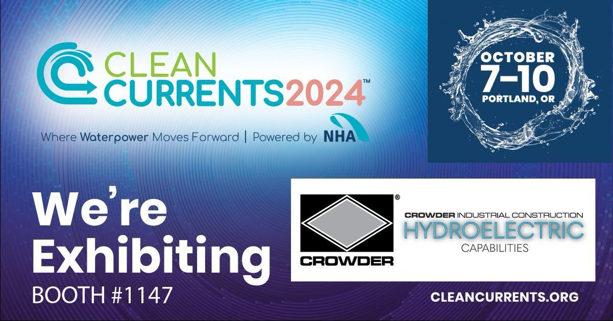 Crowder_USA's tweet photo. Just one week away from #CleanCurrents2024! Join us with National Hydropower Association in Portland, OR at the industry’s inaugural event to showcase the power of water! You can visit the Crowder team at booth # 1147. https://t.co/UErH3K4iqF