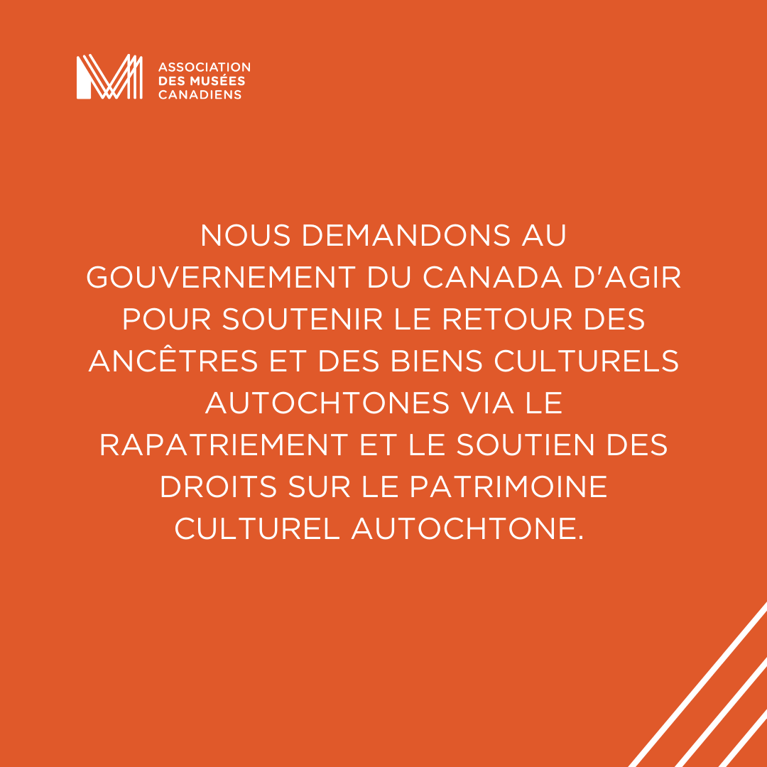Nous demandons au gouvernement du Canada de prendre des mesures pour établir un cadre national pour les droits du patrimoine culturel autochtone dirigé par les autochtones. 

Lire la déclaration conjointe : bit.ly/3XYMG2Z