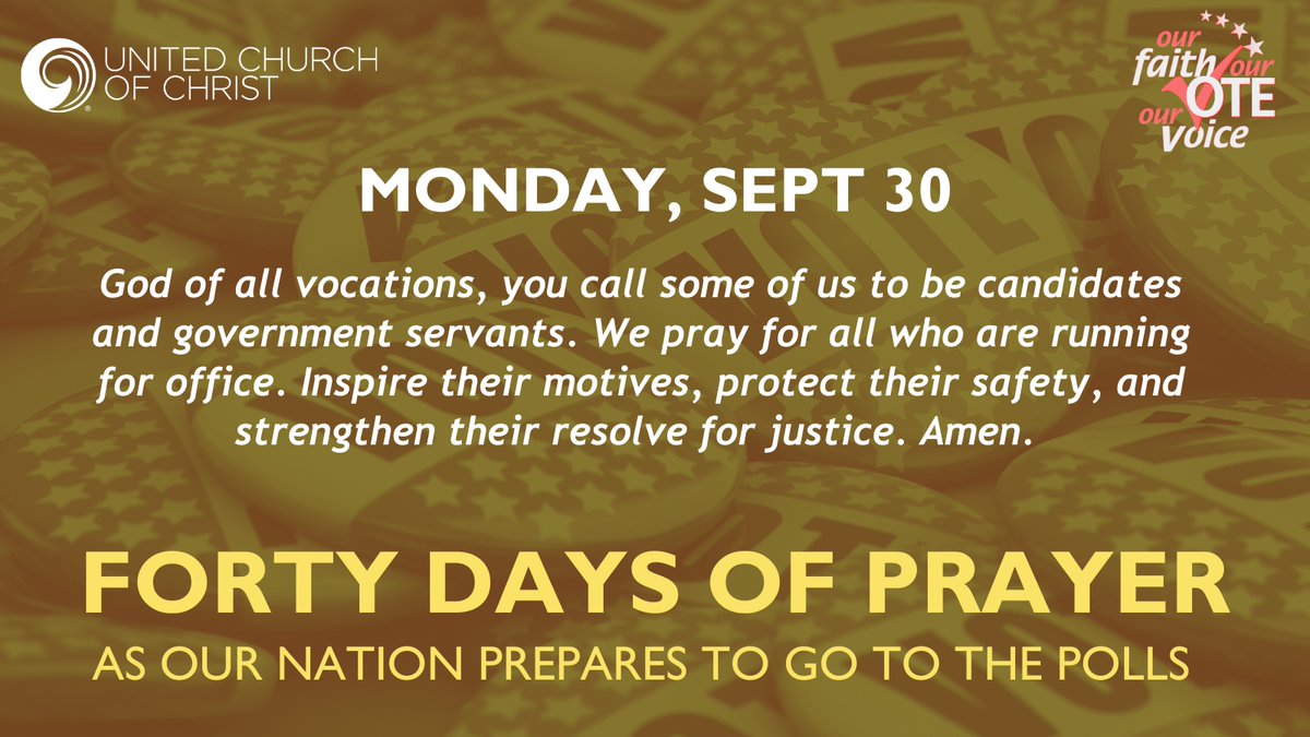 🙏🏼 God of all vocations, you call some of us to be candidates and government servants. We pray for all who are running for office. Inspire their motives, protect their safety, and strengthen their resolve for justice. Amen.