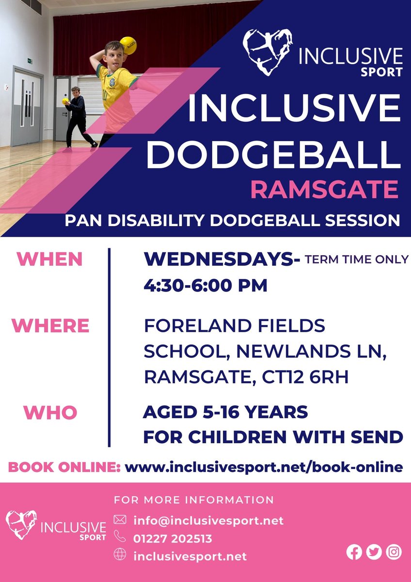 Our Dodgeball Sessions for children with SEND are running every Wednesday during term time!
These sessions are all about fun, fitness, and inclusivity. 

#InclusiveSport #DodgeballForAll #SENDActivities #RamsgateDodgeball #InclusiveDodgeball  #PanDisabilitySports #KentSports