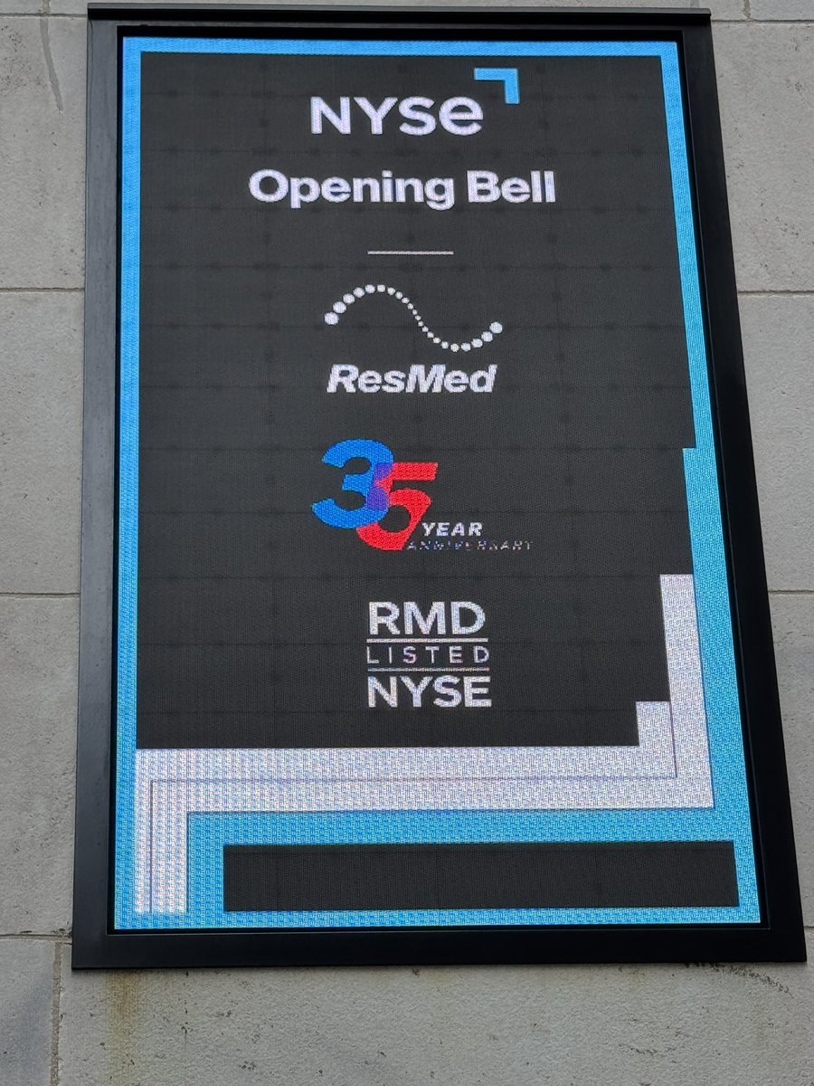 CNunezMD's tweet photo. I’m here at the @NYSE with the amazing team from @ResMed to ring the bell and open the trading day, on our 35th anniversary as a company, 25th anniversary listed on the NYSE! https://t.co/fyxE1BunxJ