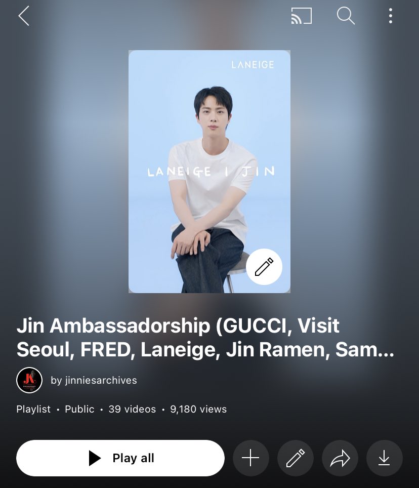 jinniesarchives's tweet photo. All in one! 🎬

Watch all Jin's ambassadorship videos in one playlist:

https://t.co/A7UHZK7Jfc

JIN BEST AMBASSADOR 
#JinxGucci
#JinxFredJewelry 
#JinxLaneige 
#JinxVisitSeoul https://t.co/CteikK6Hi5