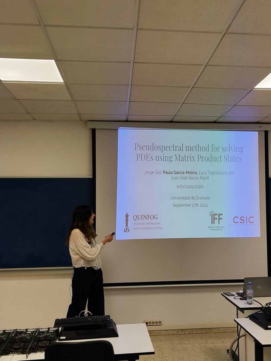Paula García Molina (@paula_g_phys) on Twitter photo Last Friday at <a href="/quthco_ugr/">QuThCo UGR</a> , presenting our work "Pseudospectral method for solving PDEs using Matrix Product States" (arxiv.org/abs/2409.02916). I'm grateful for the opportunity to present this work, engage in interesting discussions, and revisit the beautiful city of Granada. Last Friday at <a href="/quthco_ugr/">QuThCo UGR</a> , presenting our work "Pseudospectral method for solving PDEs using Matrix Product States" (arxiv.org/abs/2409.02916). I'm grateful for the opportunity to present this work, engage in interesting discussions, and revisit the beautiful city of Granada.