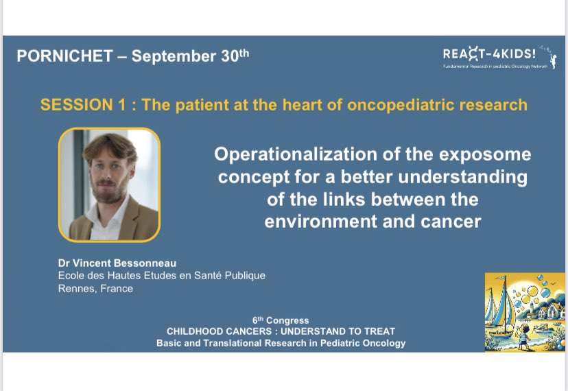 React-4Kids (@react4kids) on Twitter photo On démarre avec une session dédiée à la place des patients dans la recherche en oncologie pédiatrique.
Dr <a href="/vbessonneau/">Vincent Bessonneau</a> nous fait l’honneur de lancer cette édition de notre congrès annuel avec une présentation sur la notion d’exposome et les liens entre cancer et environnement. On démarre avec une session dédiée à la place des patients dans la recherche en oncologie pédiatrique.
Dr <a href="/vbessonneau/">Vincent Bessonneau</a> nous fait l’honneur de lancer cette édition de notre congrès annuel avec une présentation sur la notion d’exposome et les liens entre cancer et environnement.