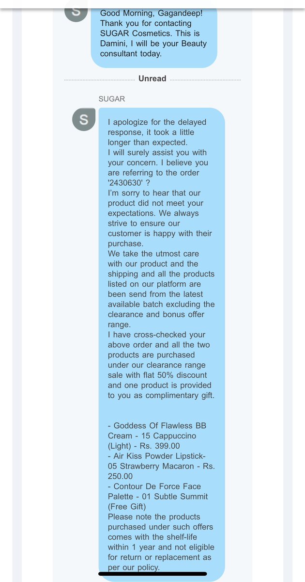 cityboyraman's tweet photo. @trySUGAR #cheating #fraud #skincare #makeup 
Fraud by Sugar with customers. Discount on website means sending near expiry products to damage skin of customers. Support said these are as per policy and no returns. No mention on product page. @htTweets @EconomicTimes @DoC_GoI https://t.co/RHJQ6nEg3M