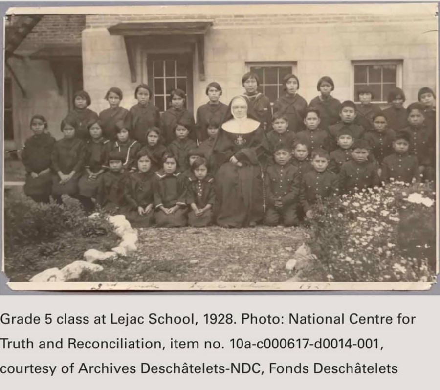 My relatives are in this photo. My mother was eight years old at this time at Lejac residential school. I asked her to identify but she declined. Too painful. My aunts say Mom's older sisters are here. And maybe her brothers. Says grade five, may not be. So much pain.
🙏🏾🧡💔🪶
