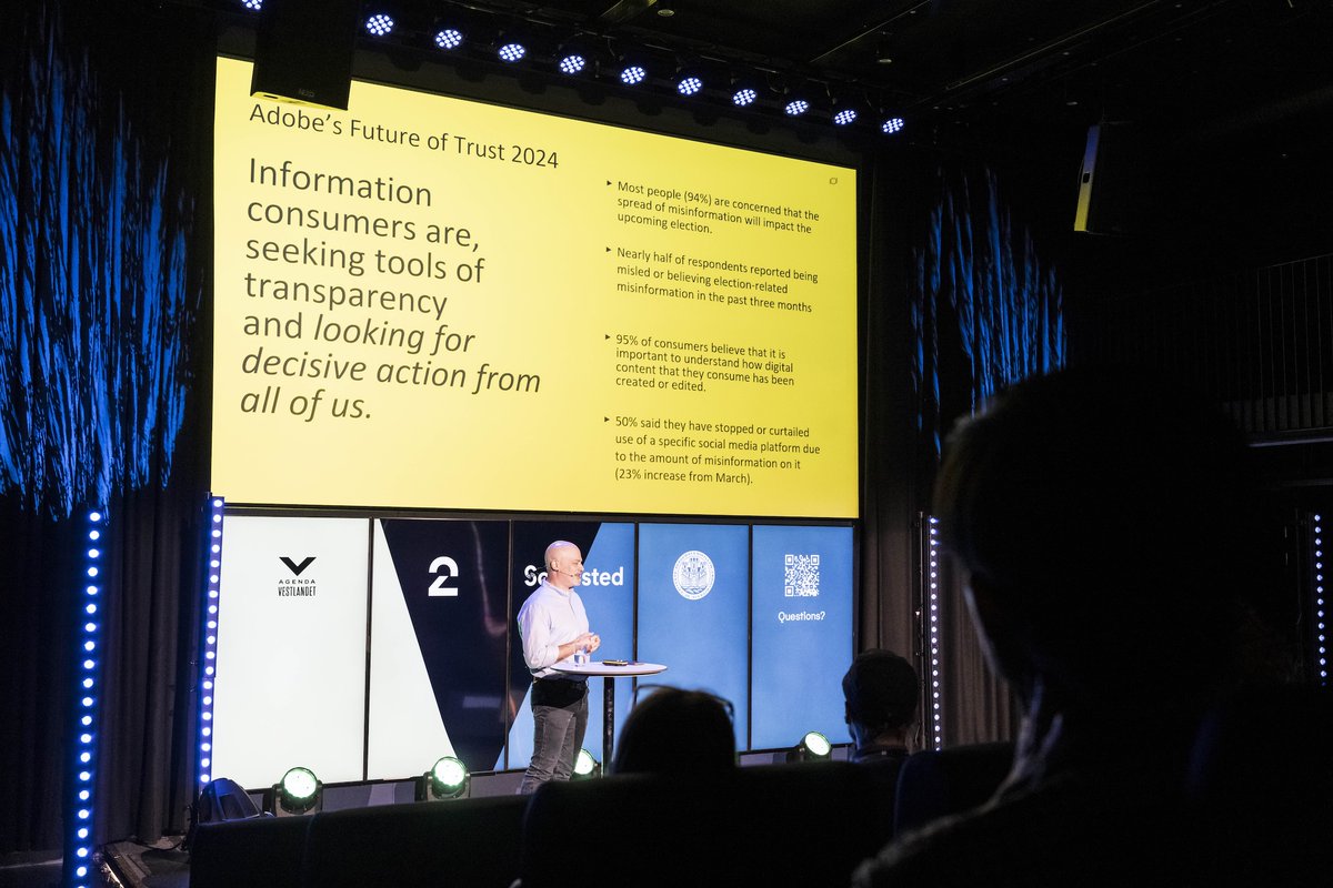 andyparsons's tweet image. I had the honor of presenting at the wonderful #FutureWeek from @MediaCityBergen . I spoke on trust in news, the extraordinary @C2PA_org, and the future of Content Credentials. Best of all were the hallway conversations, the sign of a great convening (in a very beautiful place)!