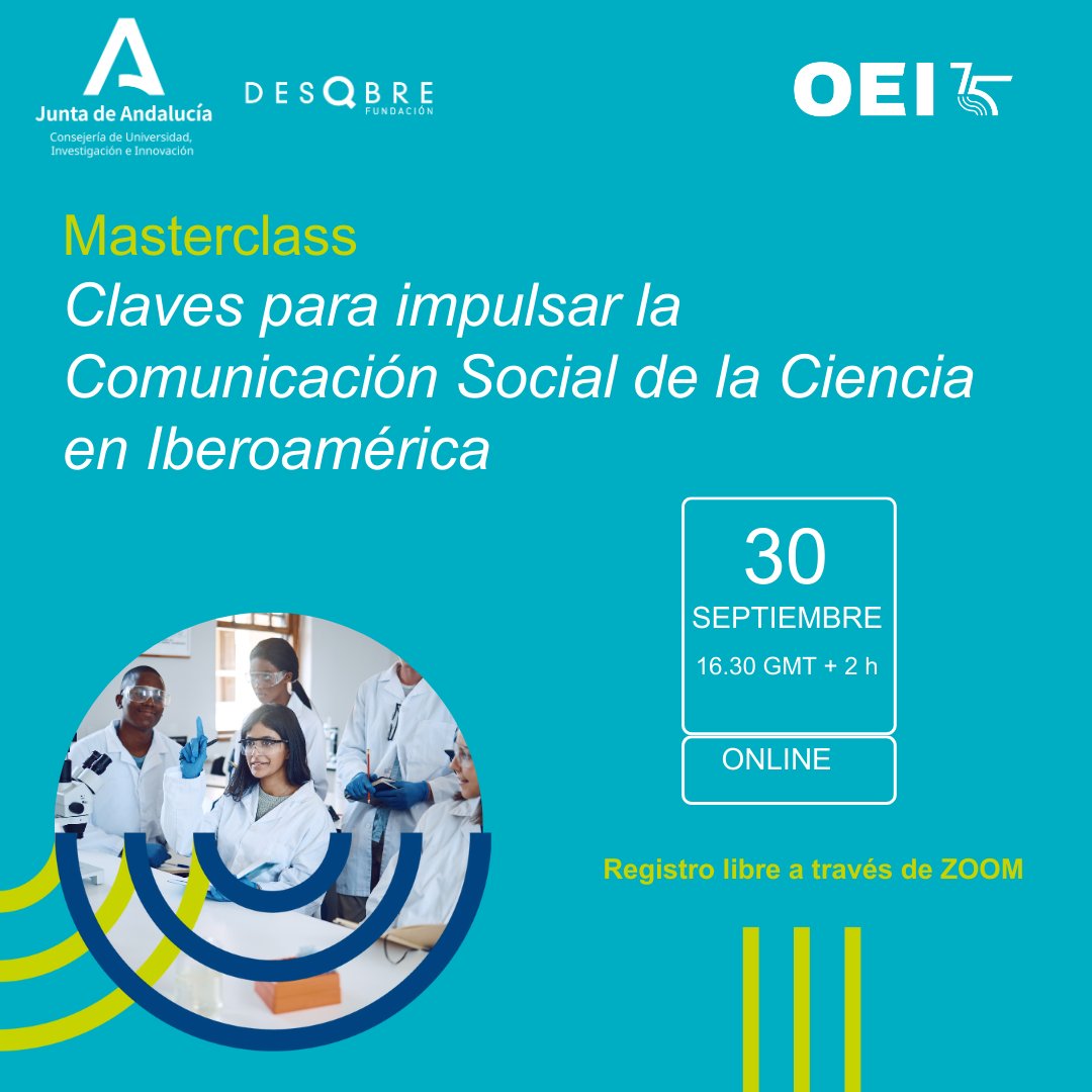 FDescubre's tweet photo. ¡¡ÚLTIMA OPORTIDAD!!
🔬📢 ¿Te apasiona la ciencia y quieres aprender a comunicarla?
Nuestra masterclass: “Claves para impulsar la Comunicación Social de la Ciencia en Iberoamérica”
🗓️ 30 de octubre 
🕓 16:30
💻 Acceso libre y gratuito vía Zoom
https://t.co/BriY27gpoK https://t.co/Nz43yz9H3A