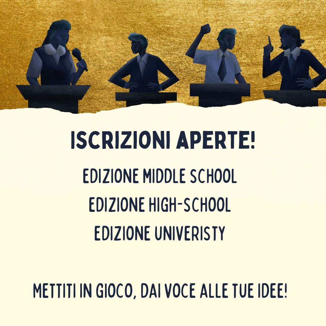 🎙️ Iscrizioni Aperte per il Campionato Italiano Giovanile di Debate 2024/25 🗣️

🔗 Iscriviti ora sul nostro sito e preparati per un anno di dibattiti indimenticabili!

#Debate #CampionatoItaliano #DebateItalia #MiddleSchool #HighSchool #University #PublicSpeaking #GiovaniLeader