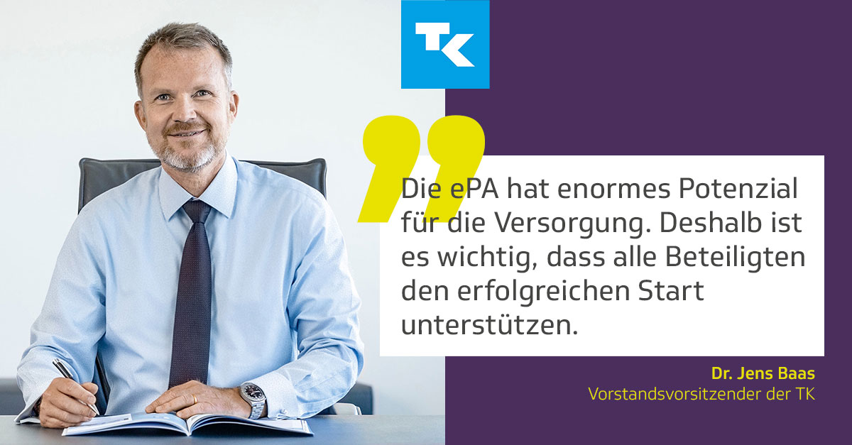 🗓️Der Countdown läuft: In 100 Tagen startet die #ePAFürAlle. Eine wichtige Weichenstellung für ein modernes Gesundheitssystem, ist TK-Chef Dr. Jens Baas überzeugt. #besserdigital #ePA

Zum Statement ➡️tk.de/presse/themen/…