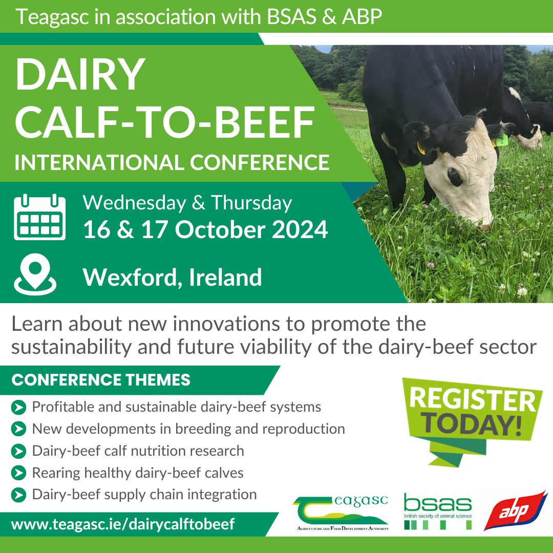At the upcoming Dairy Calf-to-Beef International Conference, leading national &amp; international scientists will compare measures to support better vertical integration of the dairy-beef industry. 
Register here bit.ly/3LL0oQ7
@ABPDemoFarm <a href="/AbpFoods/">ABP Foods</a> <a href="/BSAS_org/">BSAS</a>