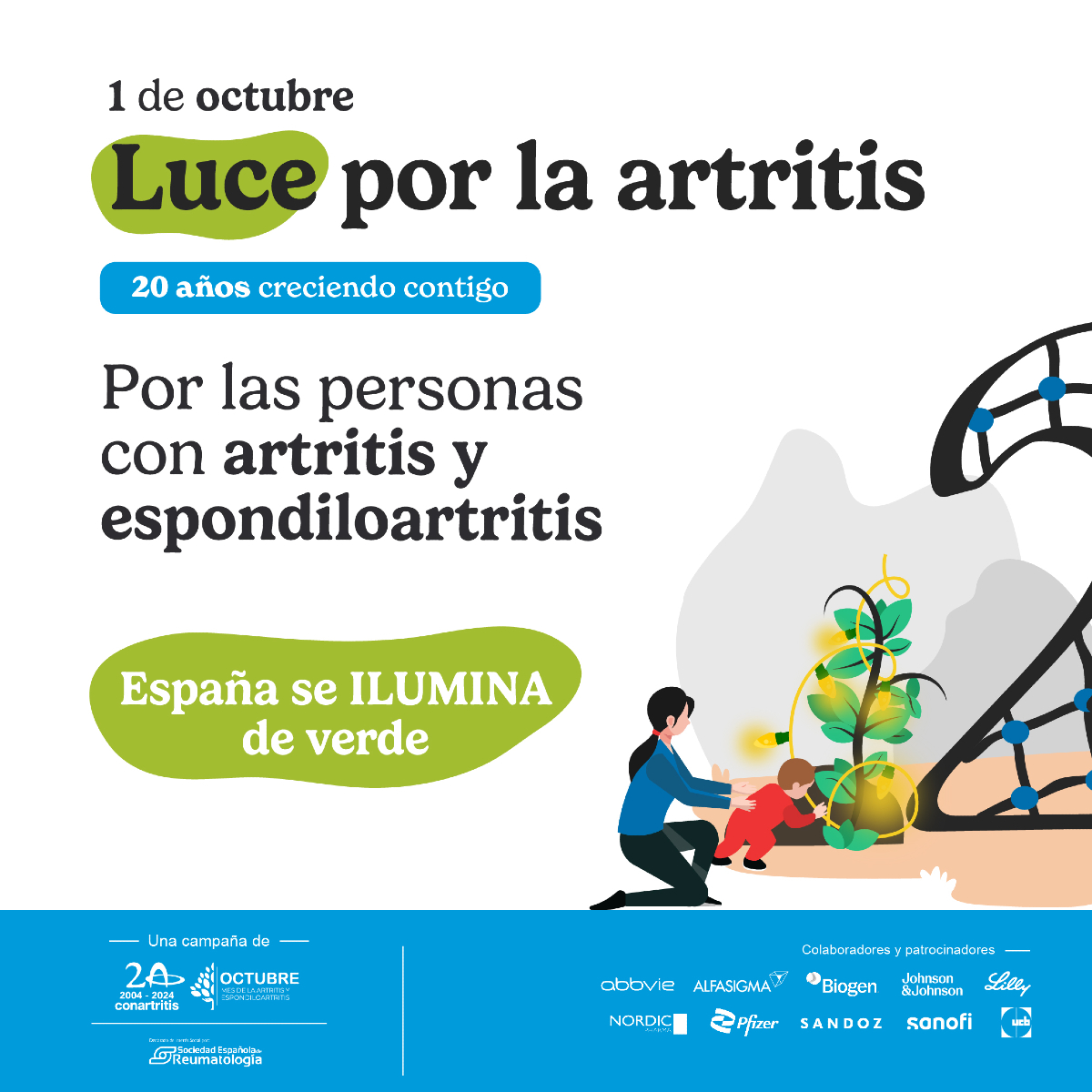 ¡Mañana iluminamos España de color verde para dar visibilidad a la artritis! 150 ciudades se unen a esta acción para mostrar su apoyo a las personas que viven con artritis, hazte una foto en tu edificio más cercano y súmate compartiéndola con el hashtag #LuceporlaArtritis24 💚