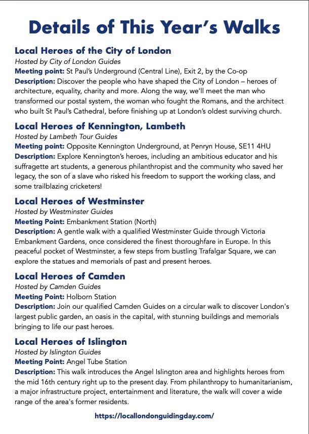 IslingtonWalks's tweet image. #FreeWalks! This Saturday 5th October. Join us on a #guidedwalk from #Angel to explore the area’s local heroes. Hour long walks depart on the hour every hour from 10 until 4. There’s no need to book! Walks are also taking place in other areas. See flyer! locallondonguidingday.com