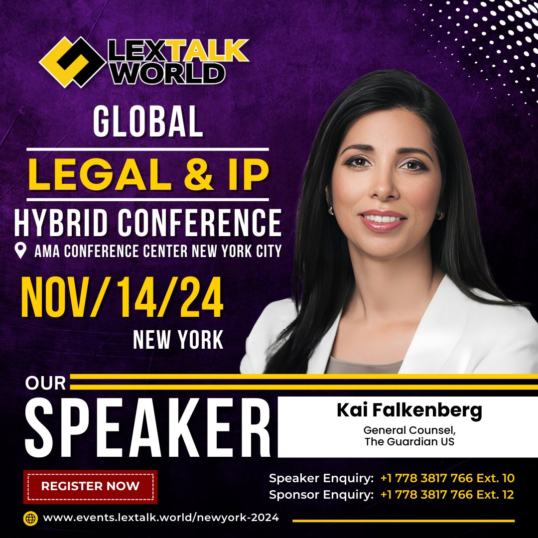 lextalkworld's tweet photo. We are thrilled to announce that Kai Falkenberg, will be a speaker at the prestigious @lextalkworld Global Legal &amp; IP Conference in New York, USA on November 14th, 2024! 

Register now at https://t.co/YGuVdJjKav

#LexTalkWorld #LegalConference #IPConference #NewYork #USA https://t.co/bzOVpKBuuJ