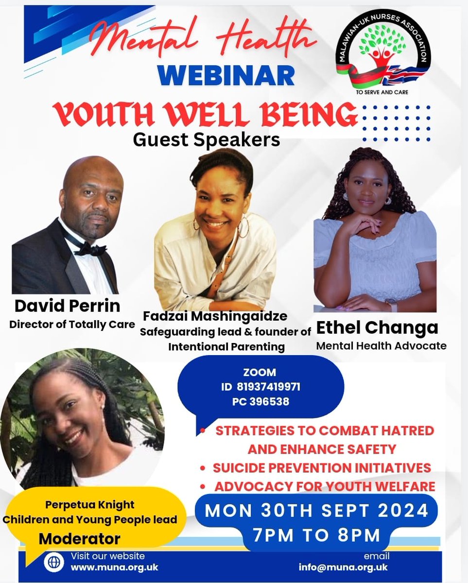 Malawian UK Nurses Association (@malawianuknurse) on Twitter photo Join us tonight for a mental health and well-being webinar. In light of recent racial riots, knife crime, and violence, it's more important than ever to prioritize mental health. We'll be sharing tips navigating life/support the youth <a href="/CNOBME_SAG/">CNO CMidO_StrategyGrp</a> <a href="/Duncan_CNO/">Duncan Burton</a> <a href="/chargladstone/">Charity Gladstone RN MBE. Matron Cardiac/Respirato</a> Join us tonight for a mental health and well-being webinar. In light of recent racial riots, knife crime, and violence, it's more important than ever to prioritize mental health. We'll be sharing tips navigating life/support the youth <a href="/CNOBME_SAG/">CNO CMidO_StrategyGrp</a> <a href="/Duncan_CNO/">Duncan Burton</a> <a href="/chargladstone/">Charity Gladstone RN MBE. Matron Cardiac/Respirato</a>