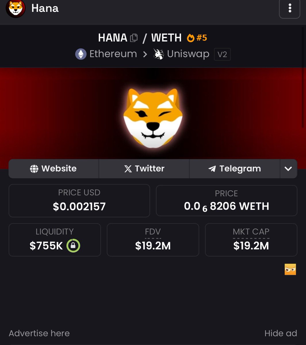 DogeSpaceXX's tweet image. $HANA is the next $SHIB 

dexscreener.com/ethereum/0xe7b…