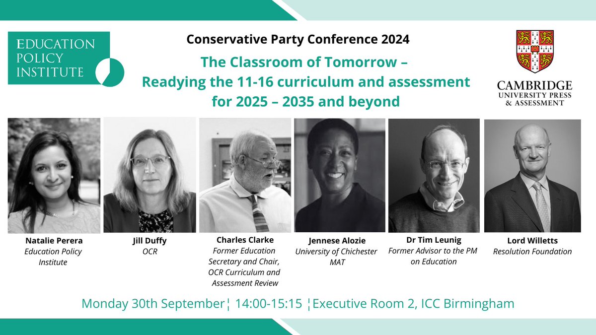 Delighted to be partnering with <a href="/CambPressAssess/">Cambridge University Press & Assessment</a> for our next panel discussion on the topic of classroom for tomorrow. We are joined by <a href="/jillmduffy/">Jill Duffy</a> , Lord Willetts of <a href="/resfoundation/">Resolution Foundation</a> ,<a href="/JenneseAlozie/">Jennese Alozie FCCT</a> , Charles Clarke, <a href="/timleunig/">Tim Leunig</a> and <a href="/natalieperera1/">natalie perera</a> .Follow below for more update⬇️