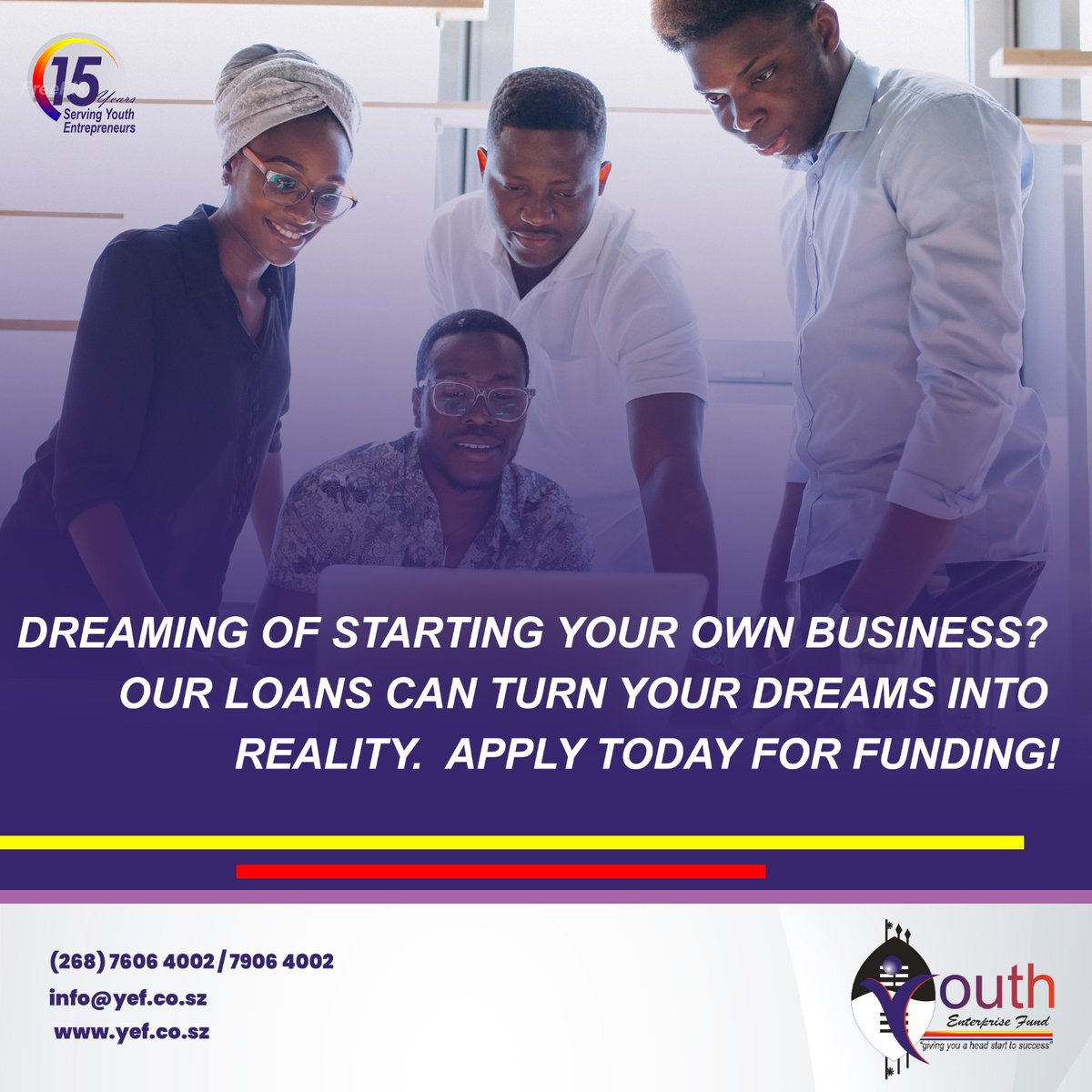 fund_sz's tweet photo. Dear Eswatini Youth 🇸🇿🇸🇿

We are ready to help turn your business idea into reality. Apply for funding today and let's achieve greatness together!!

#youthentrepreneurship 
#YouthEmpowerment 
#revolvingfund https://t.co/hfqk6HYpTU