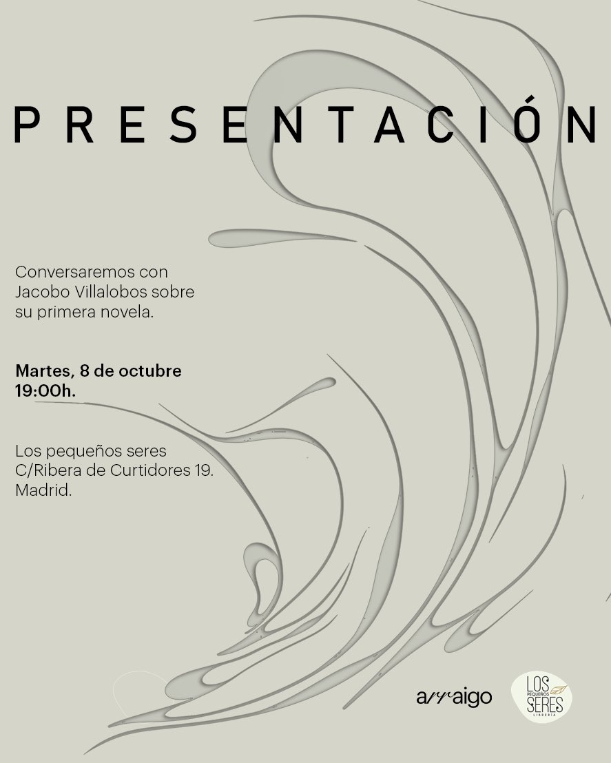 Lecturas de arraigo (@lecturasarraigo) on Twitter photo 📡 MADRID 📡
La primera novela tanto de Jacobo Villalobos como de esta raíz editorial la presentaremos en <a href="/pequenosseres/">Los pequeños seres</a>.
Martes 8/10
19:00h.
C/Ribera de Curtidores 19.
Y contaremos con la fantástica compañía de Jacobo, quién vino desde Santiago de Chile. Un lujazo 📡 MADRID 📡
La primera novela tanto de Jacobo Villalobos como de esta raíz editorial la presentaremos en <a href="/pequenosseres/">Los pequeños seres</a>.
Martes 8/10
19:00h.
C/Ribera de Curtidores 19.
Y contaremos con la fantástica compañía de Jacobo, quién vino desde Santiago de Chile. Un lujazo