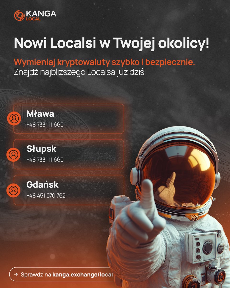 KangaPolska's tweet photo. 🎉 Nowi Localsi na mapie! 🎉

Z radością informujemy, że do naszej społeczności dołączyli nowi Localsi, u których możesz szybko i wygodnie wymienić swoje kryptowaluty 🔒

#KangaLocal #Kryptowaluty #WymianaKrypto https://t.co/EcHL2LyHQF