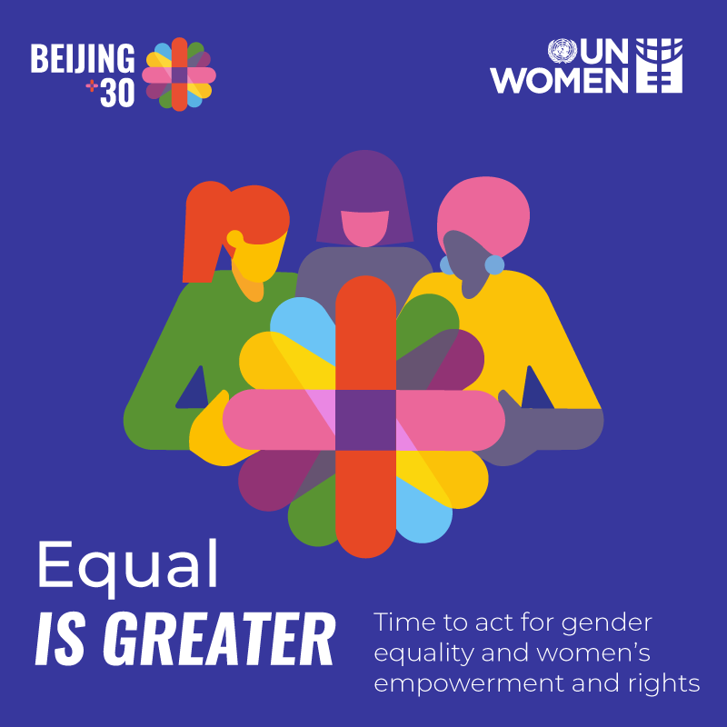 Equal is great.

Equal adds up.

Equal is achievable.

In 1995 the world adopted a roadmap for #GenderEquality: the Beijing Declaration and Platform for Action.

To achieve an equal world, we all have to take action. Join us for #Beijing30.

unwo.men/zwKr50TsnHE