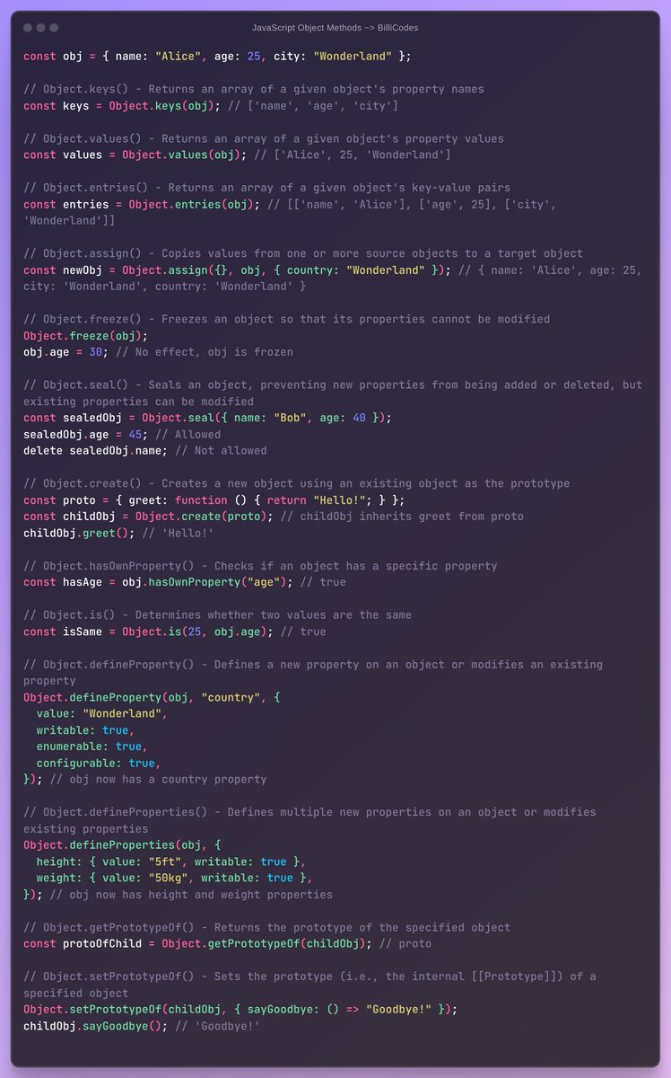 BilliCodes's tweet photo. JavaScript Object Methods https://t.co/dO3TpXLeya