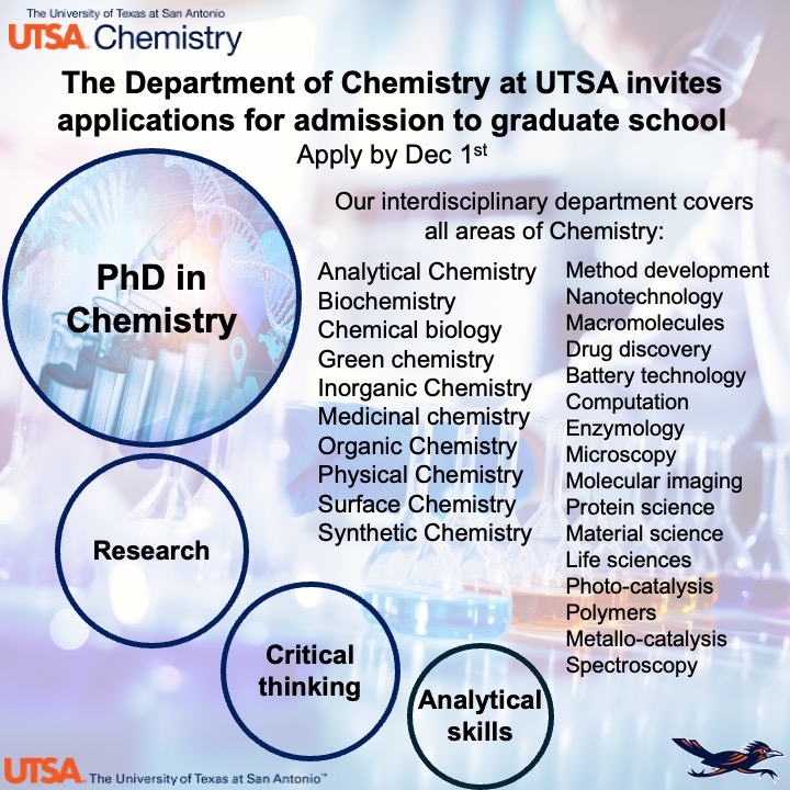 UTSAChemistry (@utsachemistry) on Twitter photo π¨ππ πππ ππππ
π ππ ππππ ππππ πππππππ πππ πππππππππ ππ πππ ππππ πππππ? The PhD program in Chemistry at the UTSA offers great opportunities to advance your research & make impactful discoveries! Learn more: tinyurl.com/yzuxudxx π¨ππ πππ ππππ
π ππ ππππ ππππ πππππππ πππ πππππππππ ππ πππ ππππ πππππ? The PhD program in Chemistry at the UTSA offers great opportunities to advance your research & make impactful discoveries! Learn more: tinyurl.com/yzuxudxx