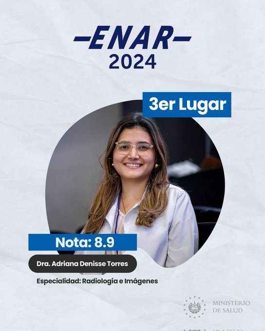 MedicinaUJMD's tweet photo. Felicitamos a nuestra exalumna DRA. ADRIANA DENISSE TORRES, por haber obteido la nota de 8.9 en el Examen Nacional de Aspirantes a Residentes (ENAR 2024), calificación que la posicionó como la 3.a mejor nota a nivel global
#UJMD #MedicinaUJMD #OrgulloUJMD #enar2024 https://t.co/QFexrSPBn1