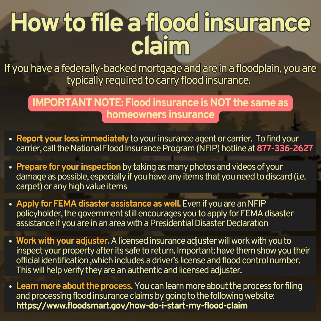 appodlachia's tweet photo. Share if you or a friend need to know more about how to file a flood insurance claim.  Flood insurance is different from other insurance because the vast majority of policies are through the National Flood Insurance Program (NFIP). https://t.co/MGW5nUigiv