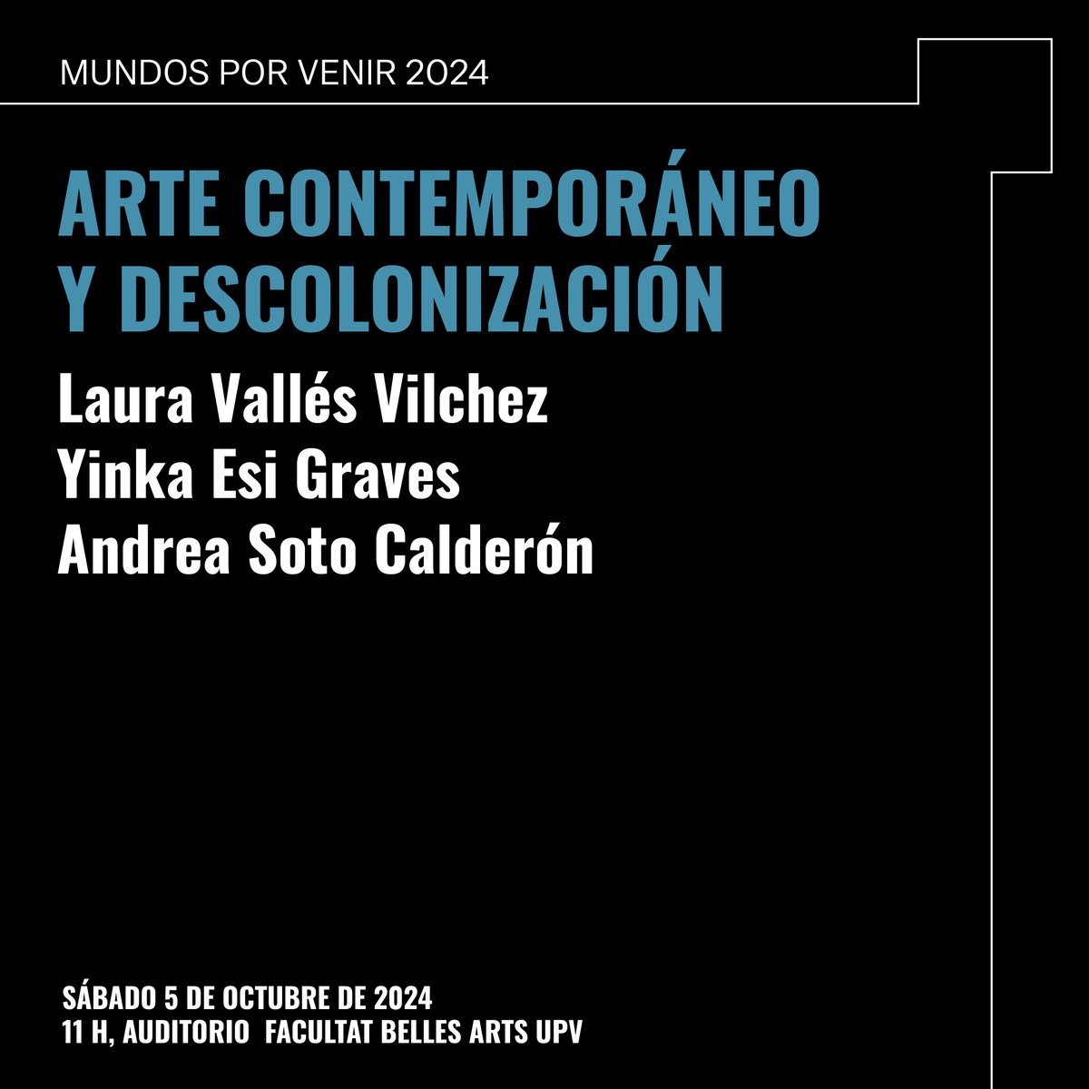 Us esperem aquest dissabte en la pròxima trobada de Mons per Venir, on explorarem com l'art contemporani desafia i reconfigura els marcs colonials que encara persisteixen en la nostra societat.

Accés lliure fins a completar aforament.

acts.webs.upv.es/mundos-por-ven…

<a href="/UPV/">Universitat Politècnica de València</a>
