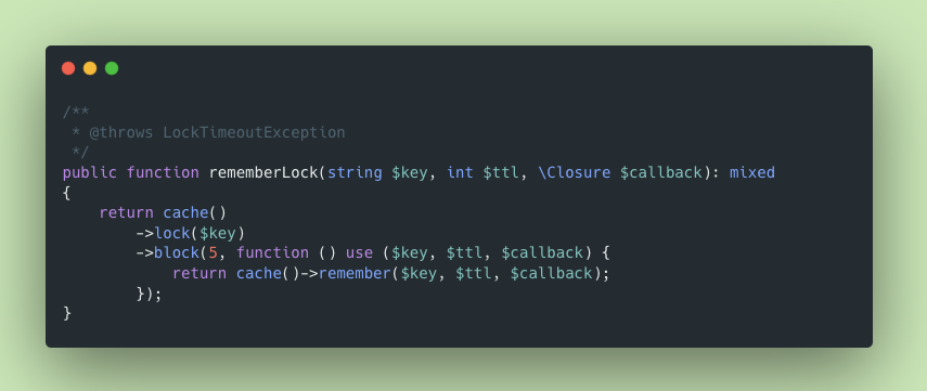 Here is a way to preventing cache stampedes with Laravel cache locks 🔐! By ensuring only one process updates the cache at a time, we avoid server overload when cache entries expire. A must-have for high-traffic apps to avoid collapse under heavy load.