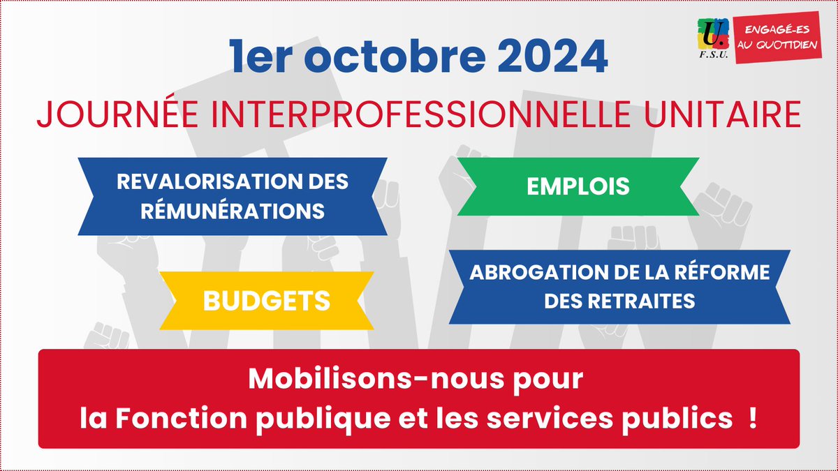 Toutes et tous en grève et en manifestation demain pour défendre la Fonction publique et les services publics !
#Greve1erOctobre