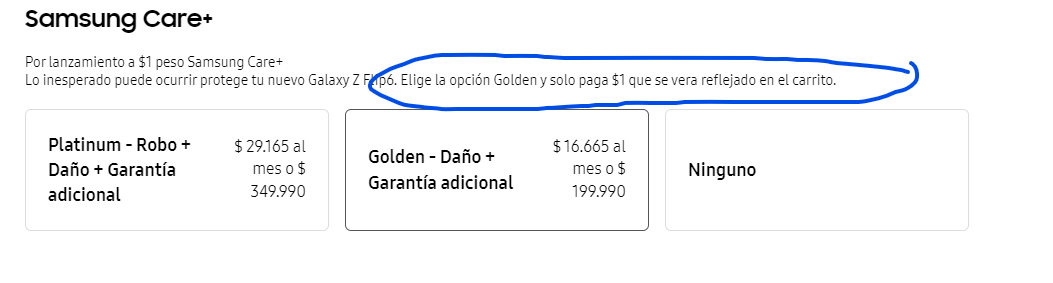 PipeCloud's tweet photo. @SamsungChile esta ofreciendo servicio SamsungCare+ Golden a 1 peso, pero en el carrito no se refleja. :( https://t.co/NfXALjDHjn