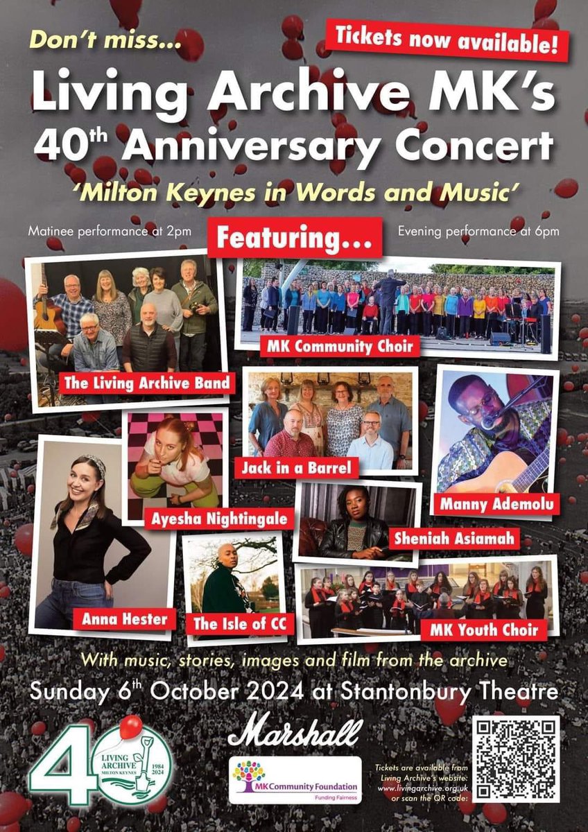 This Sunday, <a href="/SCTheatre1/">Stantonbury Theatre</a> we celebrate the 40th birthday of <a href="/livingarchive1/">Living Archive MK</a> with words and music. Do not miss this wonderful event. Dig Where You Stand! <a href="/Craig_McLeish1/">Craig McLeish</a> <a href="/AnnaHesterMusic/">Anna Hester</a> <a href="/The_colouredsky/">MANNY</a> <a href="/TheIsleOfCC/">The Isle Of CC</a> 
#SheniaAsiyama, #AyeshaNightingale
So much more.