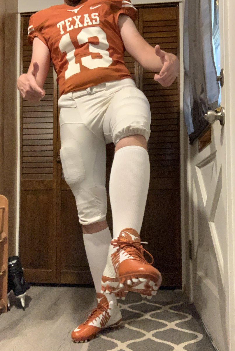 Geared up to watch the Texas game. Thanks <a href="/bondagejock/">Bondagejock.bsky.social</a> for letting me borrow your gear for the weekend.