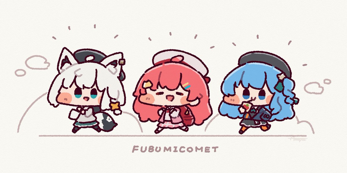 宝鐘マリン ,不知火フレア ,白銀ノエル ,兎田ぺこら 「再掲」|あめやゆきを🌂4/1～展示会🐇4/30ホロクルのイラスト