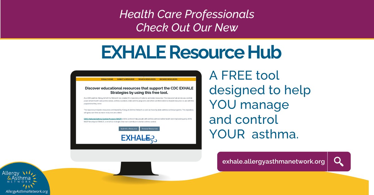 🌬️ Discover CDC EXHALE Resources with Allergy &amp; Asthma Network! 🌬️

As a proud CDC partner, we're excited to share our EXHALE Resource Hub—a FREE tool designed to promote the CDC EXHALE strategies for asthma control. Whether you're a healthcare professional, part of an asthma