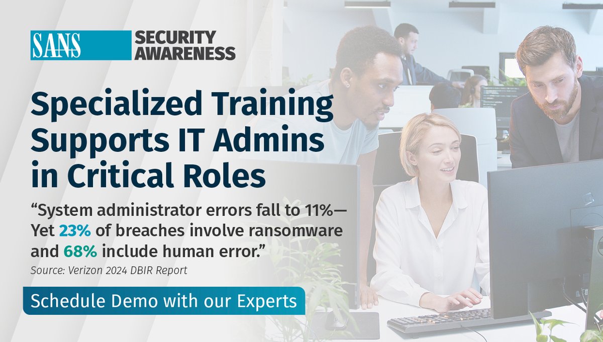 SANSInstitute's tweet image. 📊 System admin errors have dropped to 11%, but the challenge of building a stronger, more secure IT environment remains.

Empower your team to respond to threats and proactively protect your systems → sans.org/u/1yab

#TechnicalTraining #ITAdmin #SEITA