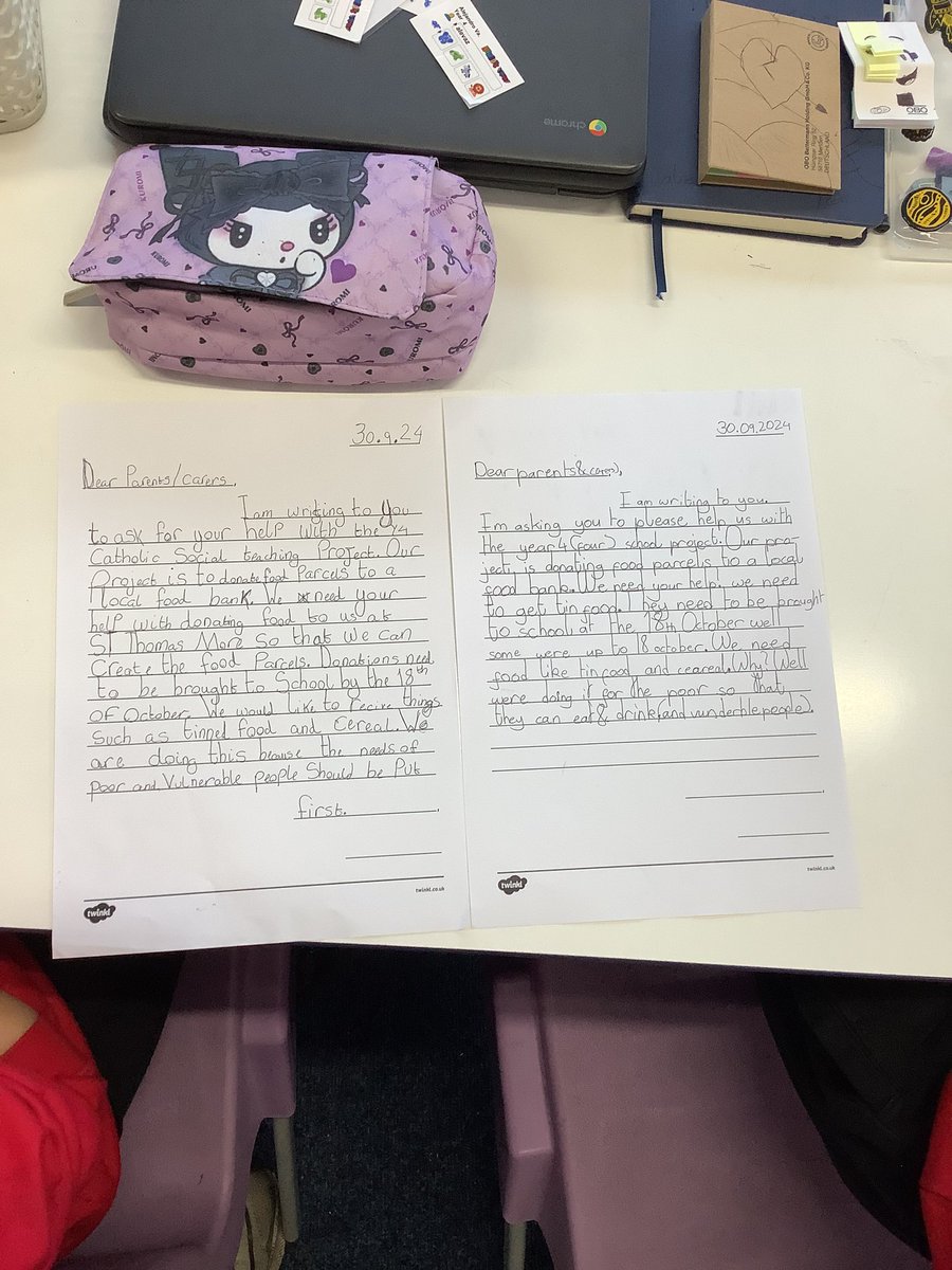 STM_Hull's tweet photo. Year 4 are continuing with their Catholic Social Teaching project this afternoon, producing some fantastic letters to send out to parents.
All help is appreciated!
#CatholicSocialTeaching #PreferentialOptionForThePoor https://t.co/Ye4Qaxzt03