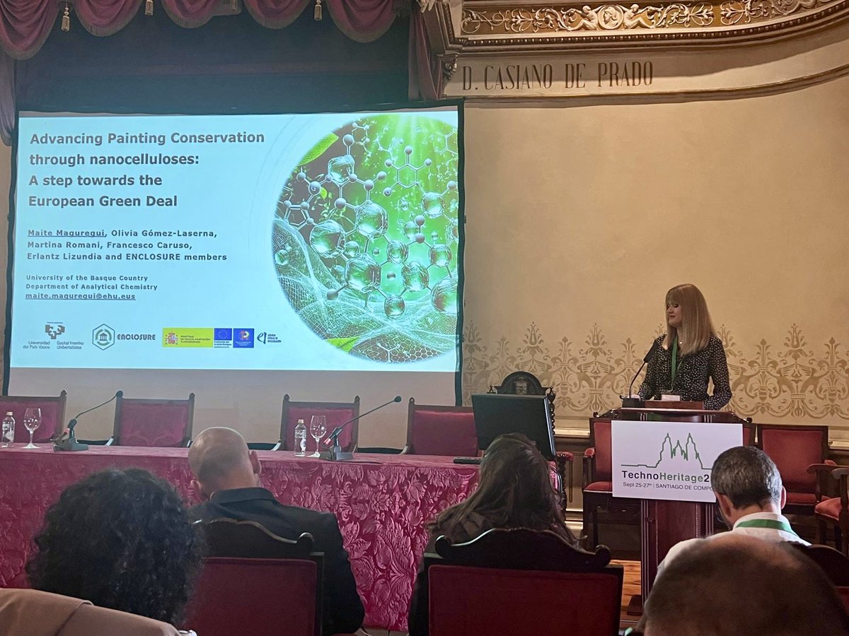 ENCLOSUREproj's tweet photo. This last Thursday, we had the pleasure of presenting a talk at the #TechnoHeritage2024 conference, held in Santiago de Compostela. Our project was selected as keynote to represent the topic of new #materials for the #sustainable #conservation of #cultural #heritage. Proud of it https://t.co/zZaDNe8ap7