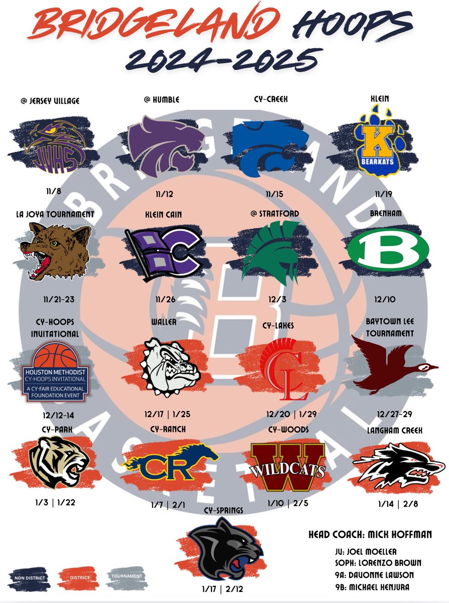 BridgelandHoops's tweet photo. The 2024-2025 season is right around the corner. Check out our schedule and make plans to see your Bridgeland Bears in action! 

#WinTheDay

@CFISDAthletics 
@fbcoachmadison 
@bhabc_bears 
@BridgelandCFISD https://t.co/Zz8Sm92H6N