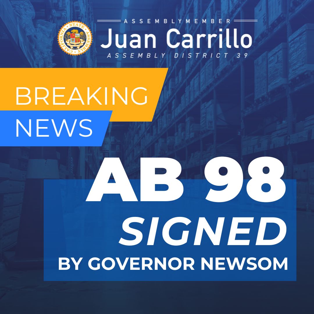 I am proud to share that AB 98, written with @EGReyesCA, has been signed by @CAGovernor Gavin Newsom. This good neighbor law addresses long-awaited outcry from our communities, ensuring warehouse development can move forward with resident safety and quality of life in mind.