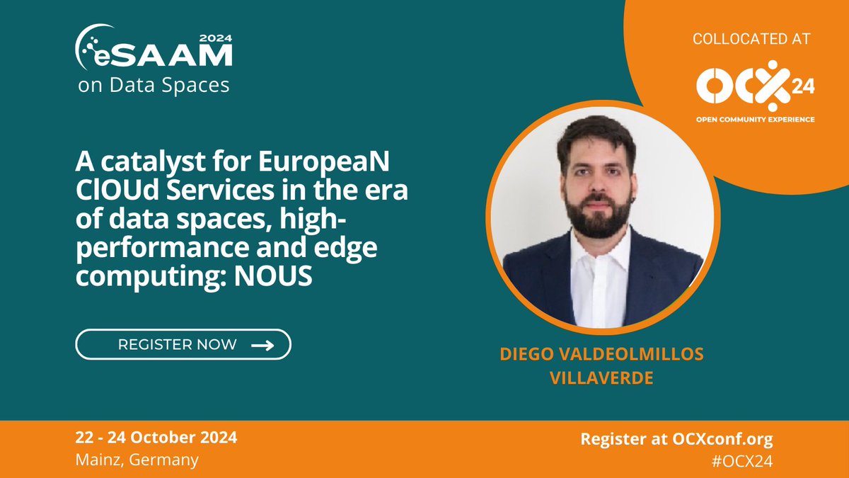 ResearchEclipse's tweet image. 🗣 Diego Valdeolmillos Villaverde will speak at the session “A catalyst for EuropeaN ClOUd Services in the era of data spaces, high-performance and edge computing: NOUS” at #eSAAM2024 at #OCX24! 

Register now: 
hubs.la/Q02Q51wv0