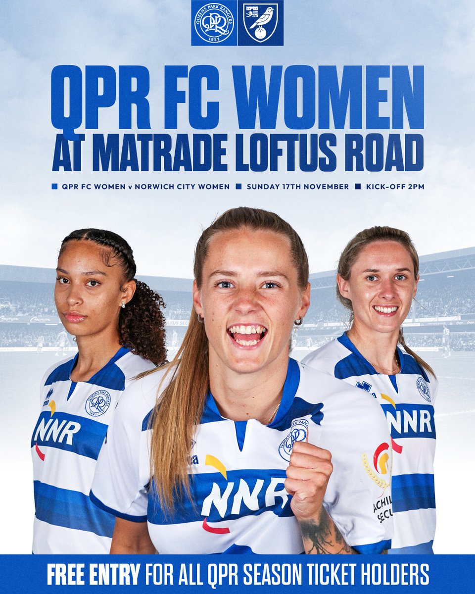 QPRWFC's tweet image. A date for your diaries! 📲

We&apos;ll be back at MATRADE Loftus Road in the @FAWNL  on Sunday 17th November 🏟

𝗙𝗥𝗘𝗘 for @QPR Season Ticket Holders! 🎫

bit.ly/QPRWFCNorwichN… ◀️