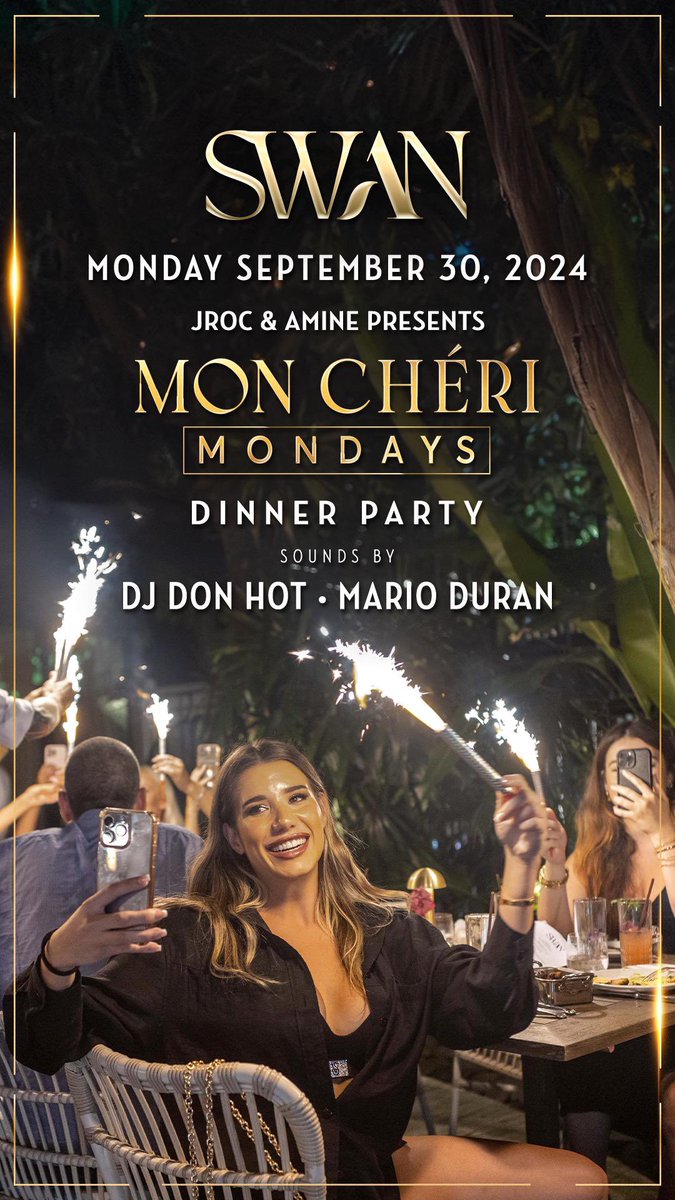 Miami tonight meet me at <a href="/SwanMiami/">Swan Miami</a> for some #Moncherie Vibes ! Music by Mario Duran and <a href="/DjDonHot/">IG: DjDonHot</a> ! For rsvp <a href="/LVENT1/">LV ENTERTAINMENT GROUP</a>