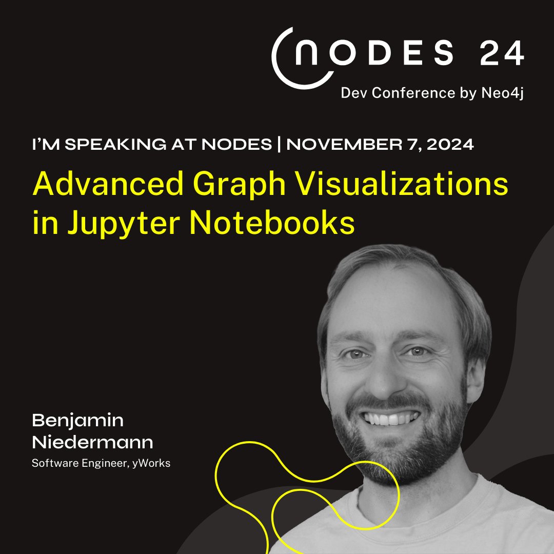 yworks's tweet image. Dr. Benjamin Niedermann will speak at #NodesTalk 2024, hosted by Neo4j, on November 7, from 1:00 to 1:30 PM (UTC). Join him for &quot;Advanced #GraphVisualizations in #JupyterNotebooks&quot; and learn how to create engaging #DataVisualizations!

#NODES2024 #Neo4j #DataVisualization