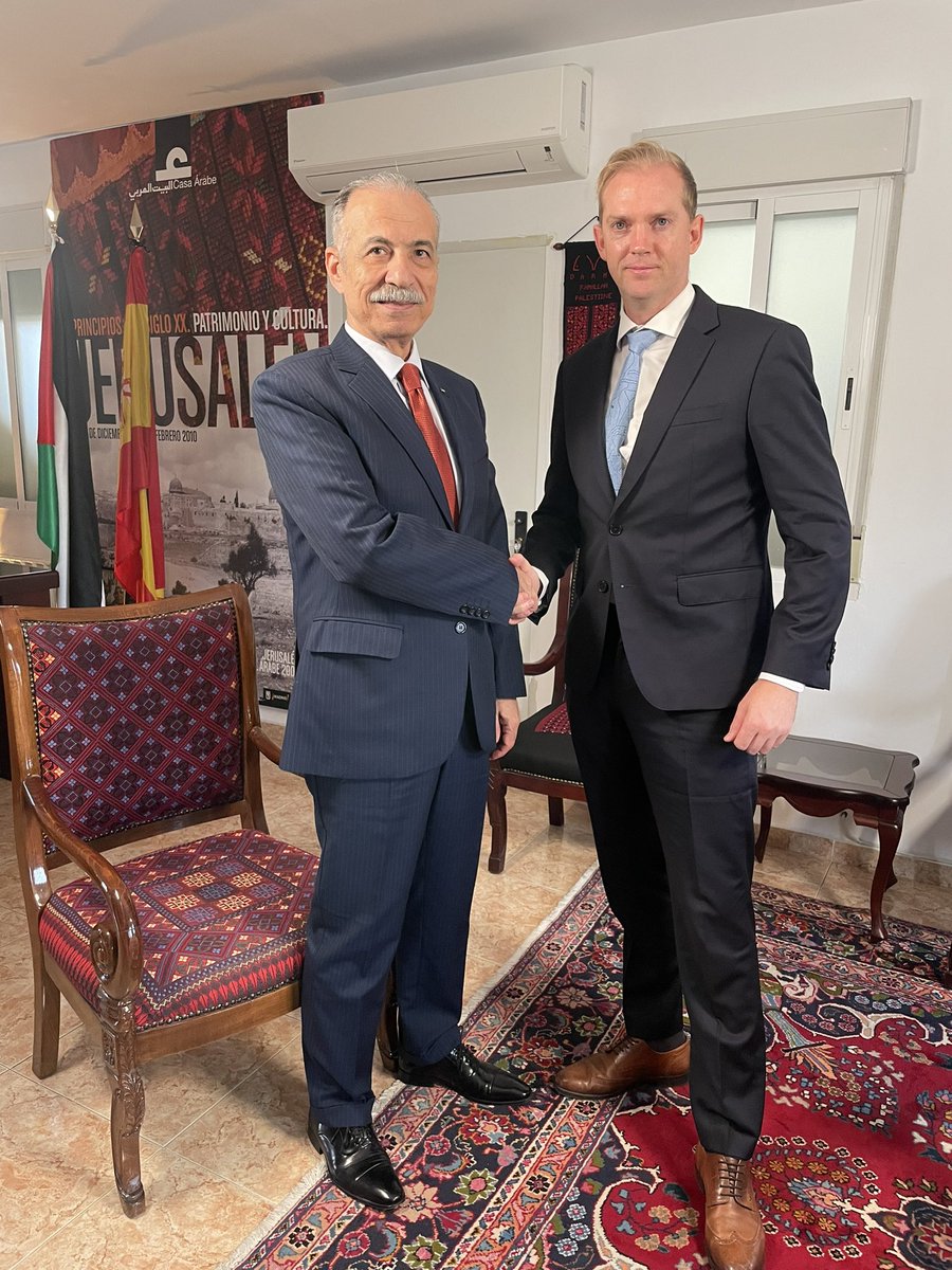 Ken Browne (@ken_m_browne) on Twitter photo Sat down with the first ever Palestinian ambassador to Spain Husni Abdel Wahed in Madrid. 
“Palestinian children deserve to have a childhood too.”
About time the slaughter stopped and the peace talks actually lead to a ceasefire. 
#Palestine Sat down with the first ever Palestinian ambassador to Spain Husni Abdel Wahed in Madrid. 
“Palestinian children deserve to have a childhood too.”
About time the slaughter stopped and the peace talks actually lead to a ceasefire. 
#Palestine
